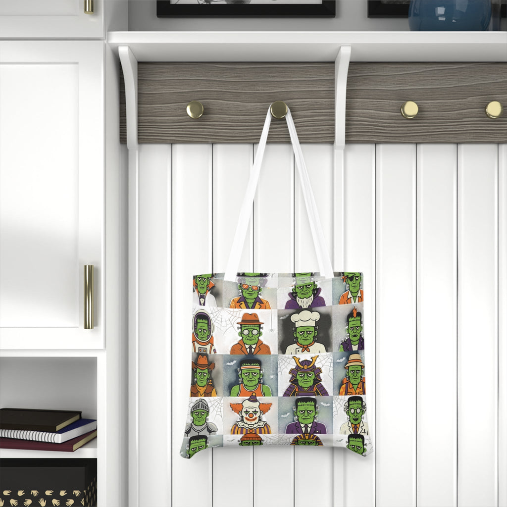 Frankenstein Faces Tote Bag — Halloween Patterned Shoulder Tote - Dark Sky Outpost