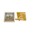 Gold Square Cufflinks with Mediterranean Tile Design — Elegant Men’s Formal Accessory - Bisbee AZ - Dark Sky Outpost