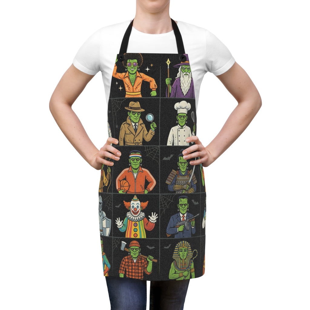 Halloween Frankenstein Character Grid Apron — Novelty Costume Cooking Apron - Dark Sky Outpost