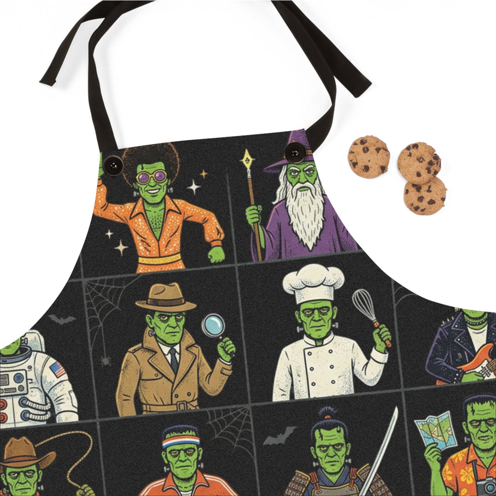 Halloween Frankenstein Character Grid Apron — Novelty Costume Cooking Apron - Dark Sky Outpost