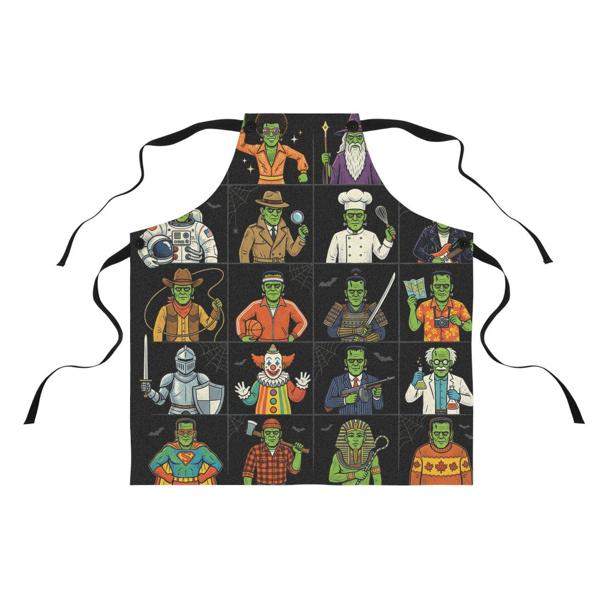 Halloween Frankenstein Character Grid Apron — Novelty Costume Cooking Apron - Dark Sky Outpost