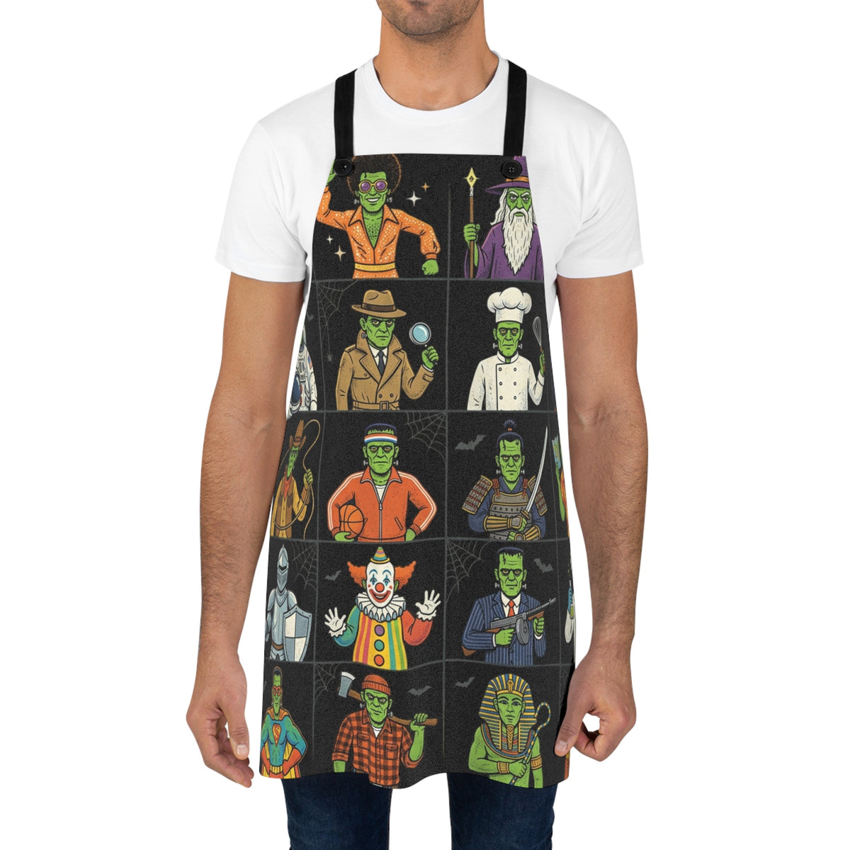 Halloween Frankenstein Character Grid Apron — Novelty Costume Cooking Apron - Dark Sky Outpost