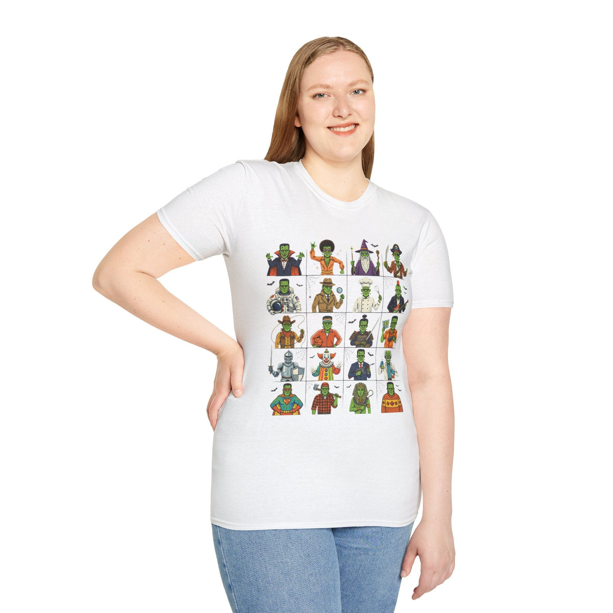 Halloween Monster Mugshot T-Shirt — Cute Retro Costume Characters Grid Tee - Dark Sky Outpost