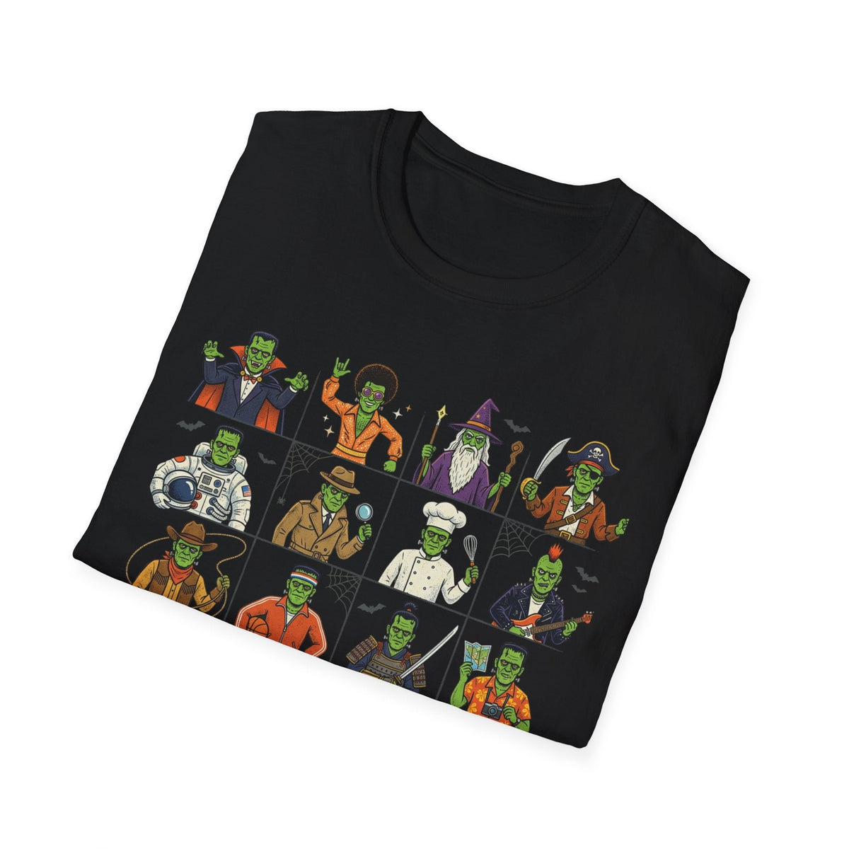 Halloween Monster Mugshot T-Shirt — Cute Retro Costume Characters Grid Tee - Dark Sky Outpost