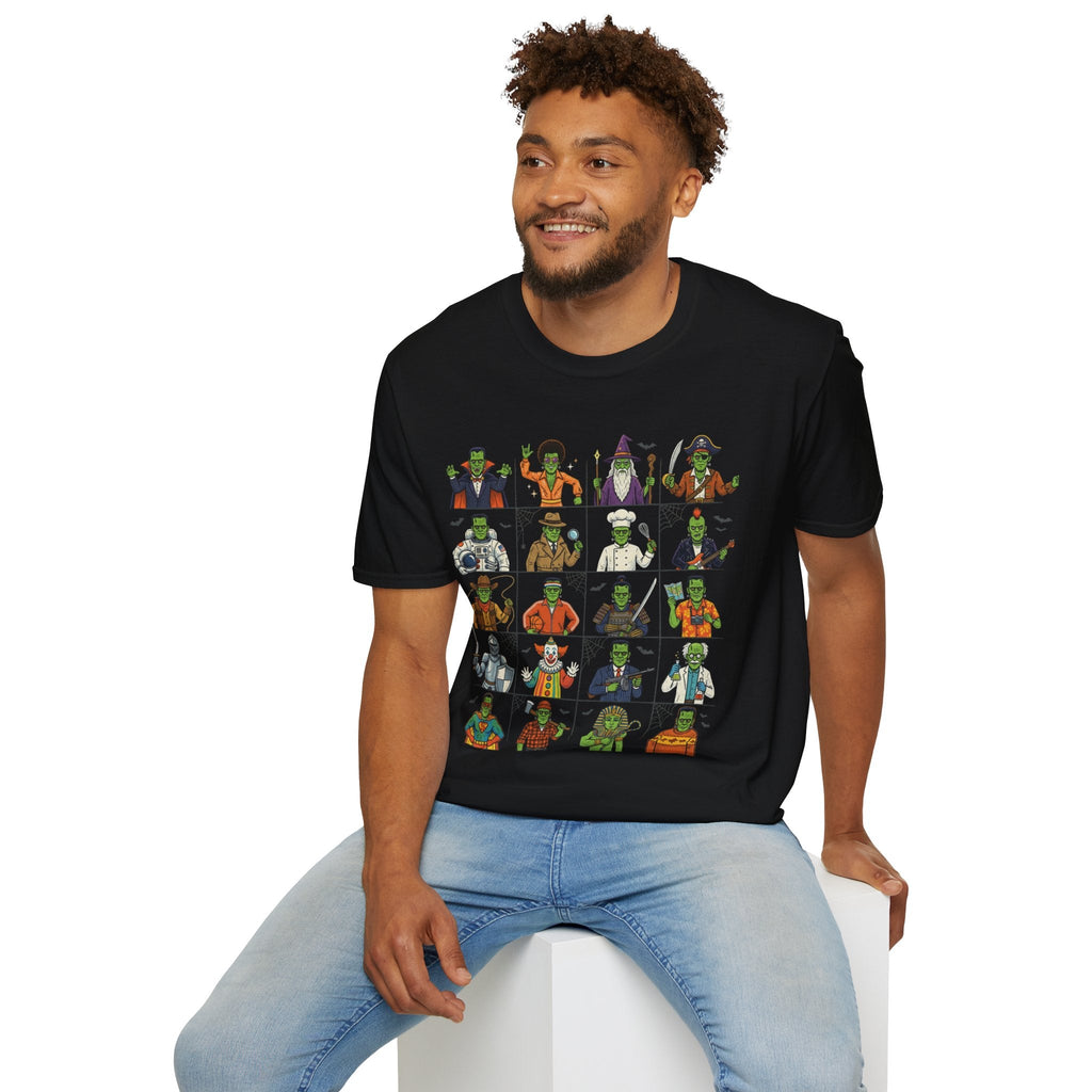 Halloween Monster Mugshot T-Shirt — Cute Retro Costume Characters Grid Tee - Dark Sky Outpost