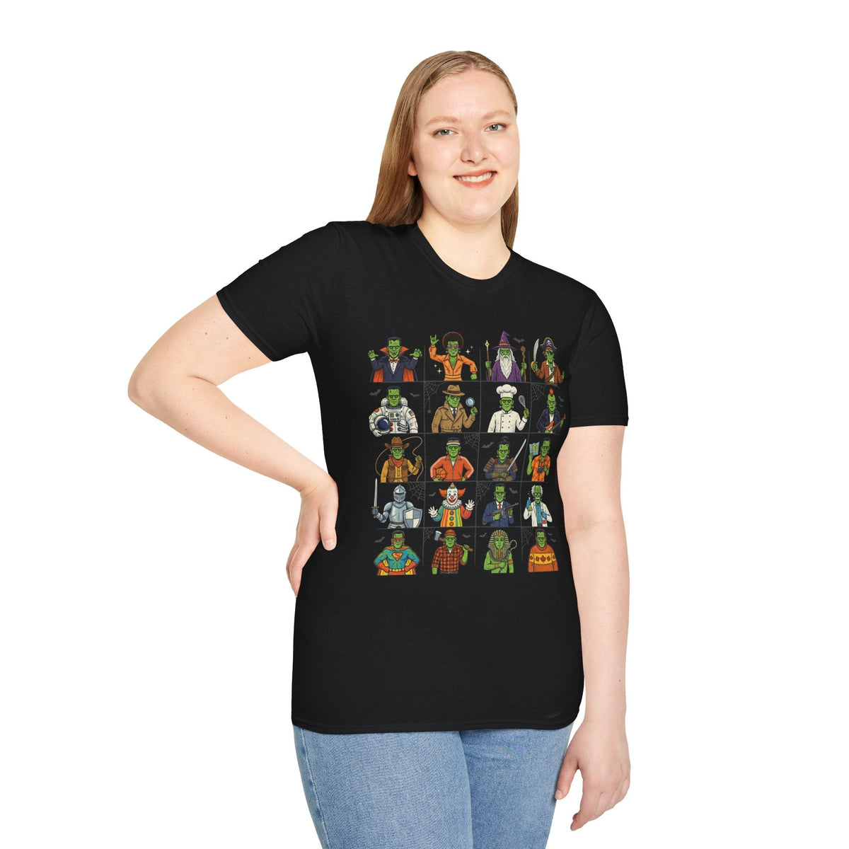 Halloween Monster Mugshot T-Shirt — Cute Retro Costume Characters Grid Tee - Dark Sky Outpost
