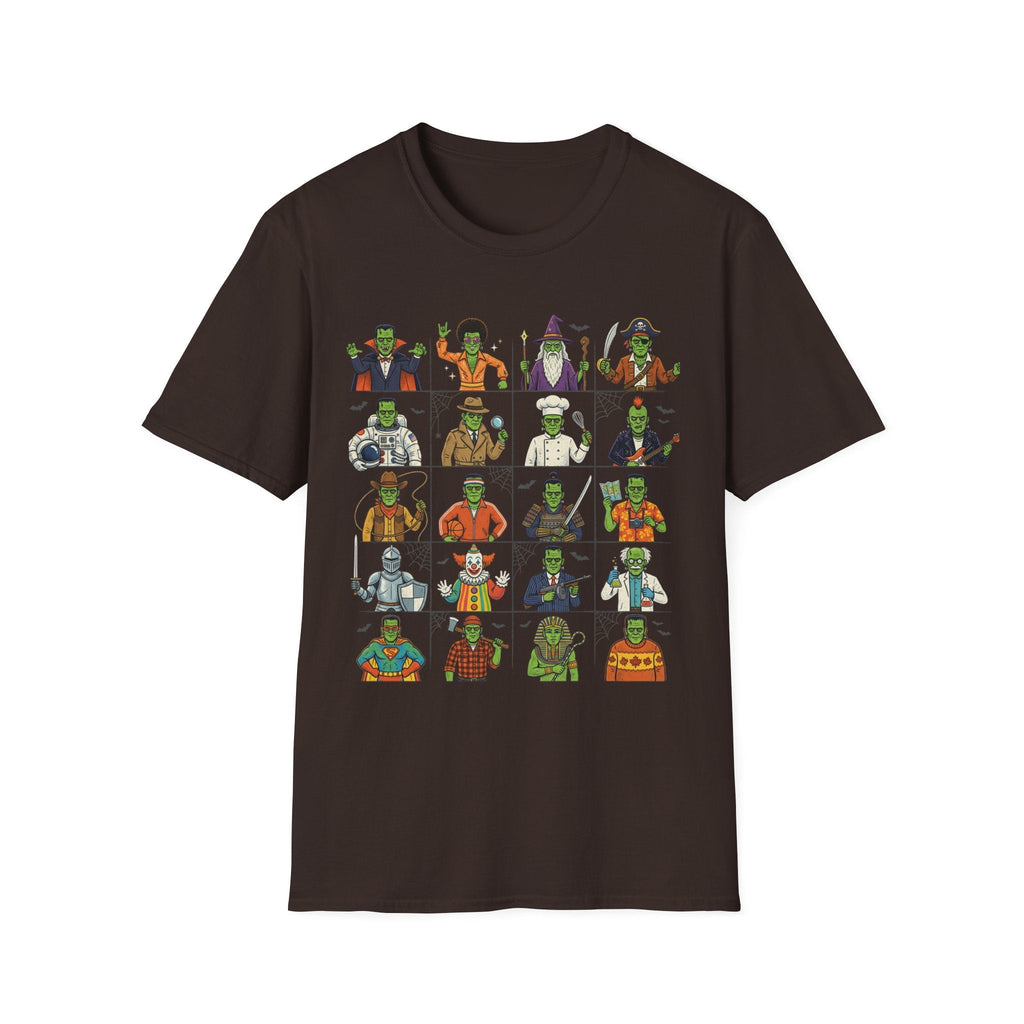 Halloween Monster Mugshot T-Shirt — Cute Retro Costume Characters Grid Tee - Dark Sky Outpost