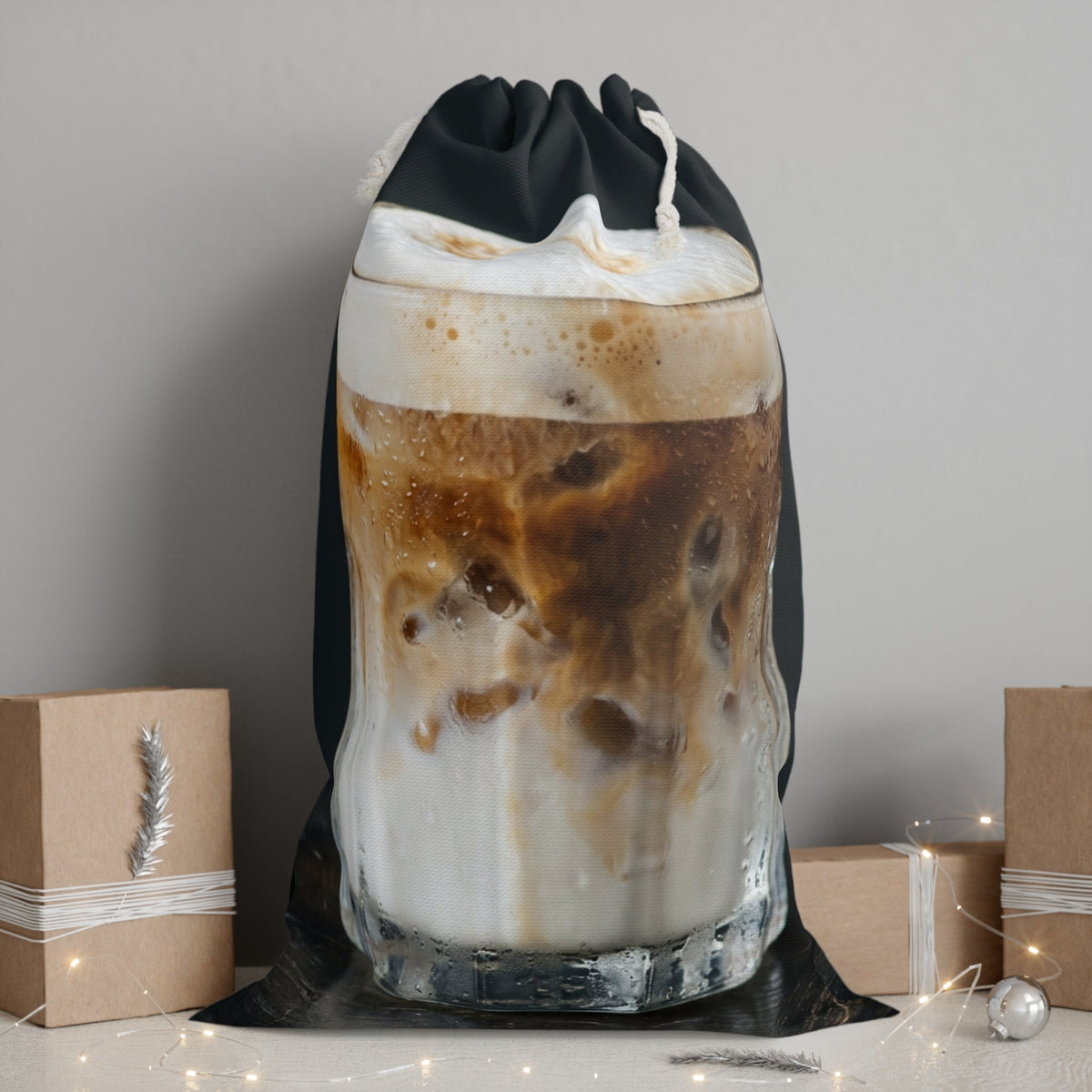 Iced Latte Drawstring Sack – Coffee Lover Gift Bag - Dark Sky Outpost