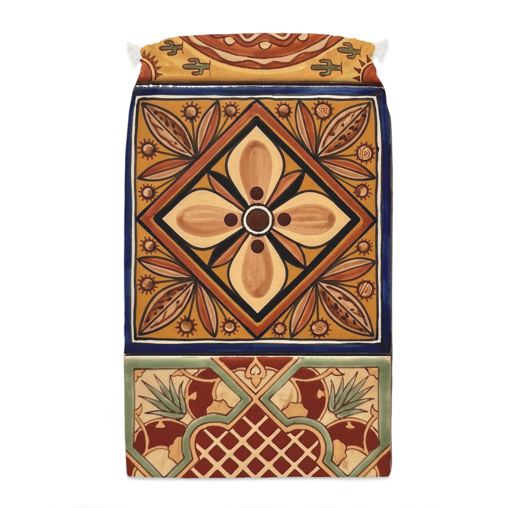 Mediterranean Tile Drawstring Sack — Floral Mosaic Gift Bag - Dark Sky Outpost