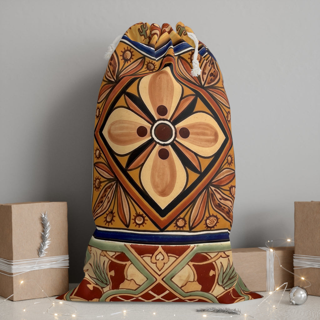 Mediterranean Tile Drawstring Sack — Floral Mosaic Gift Bag - Dark Sky Outpost