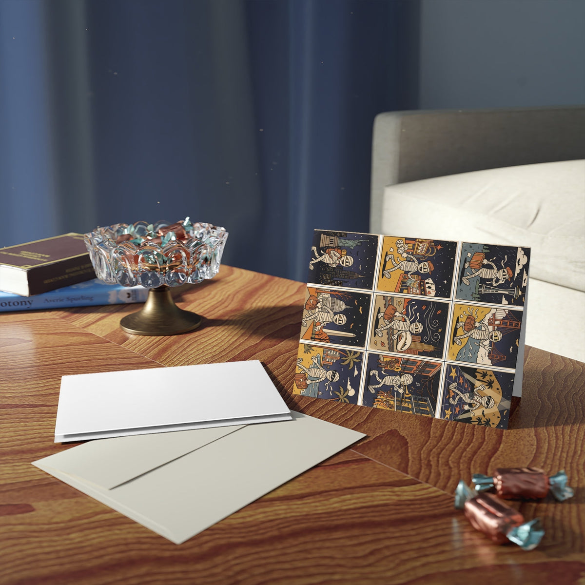 Mummy Travel Greeting Cards — Pack of 8/16/24 Vintage Halloween Note Cards - Dark Sky Outpost