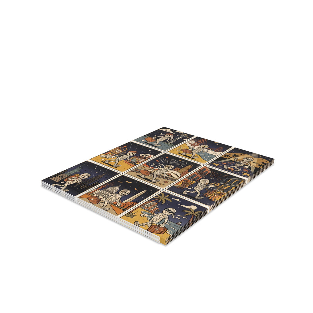 Mummy Travel Greeting Cards — Pack of 8/16/24 Vintage Halloween Note Cards - Dark Sky Outpost