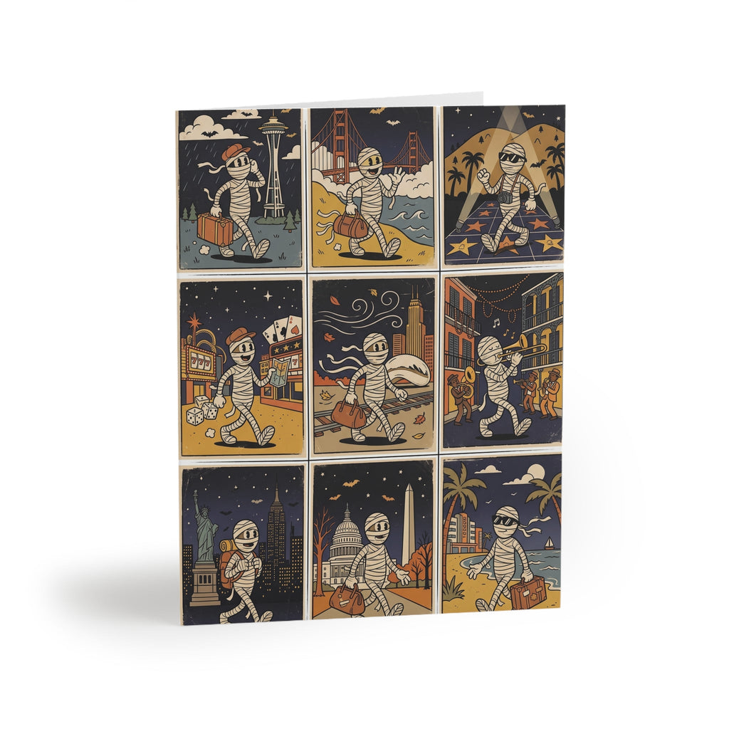 Mummy Travel Greeting Cards — Pack of 8/16/24 Vintage Halloween Note Cards - Dark Sky Outpost