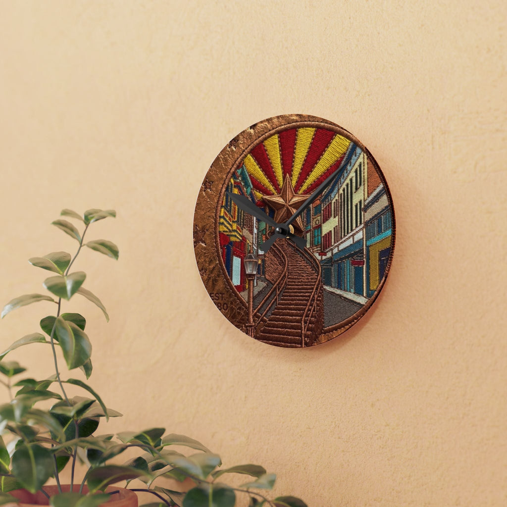 Retro Acrylic Wall Clock — Vintage Bisbee Stairs Art - Dark Sky Outpost