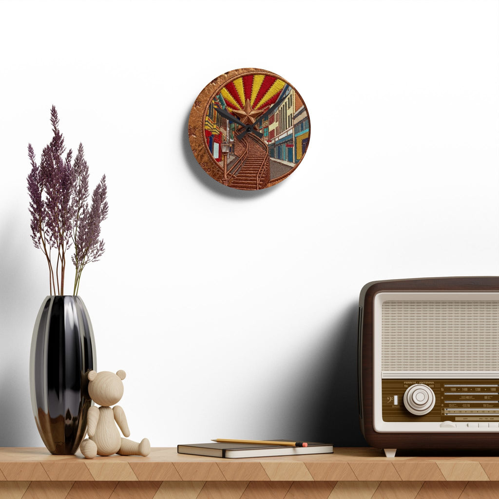 Retro Acrylic Wall Clock — Vintage Bisbee Stairs Art - Dark Sky Outpost