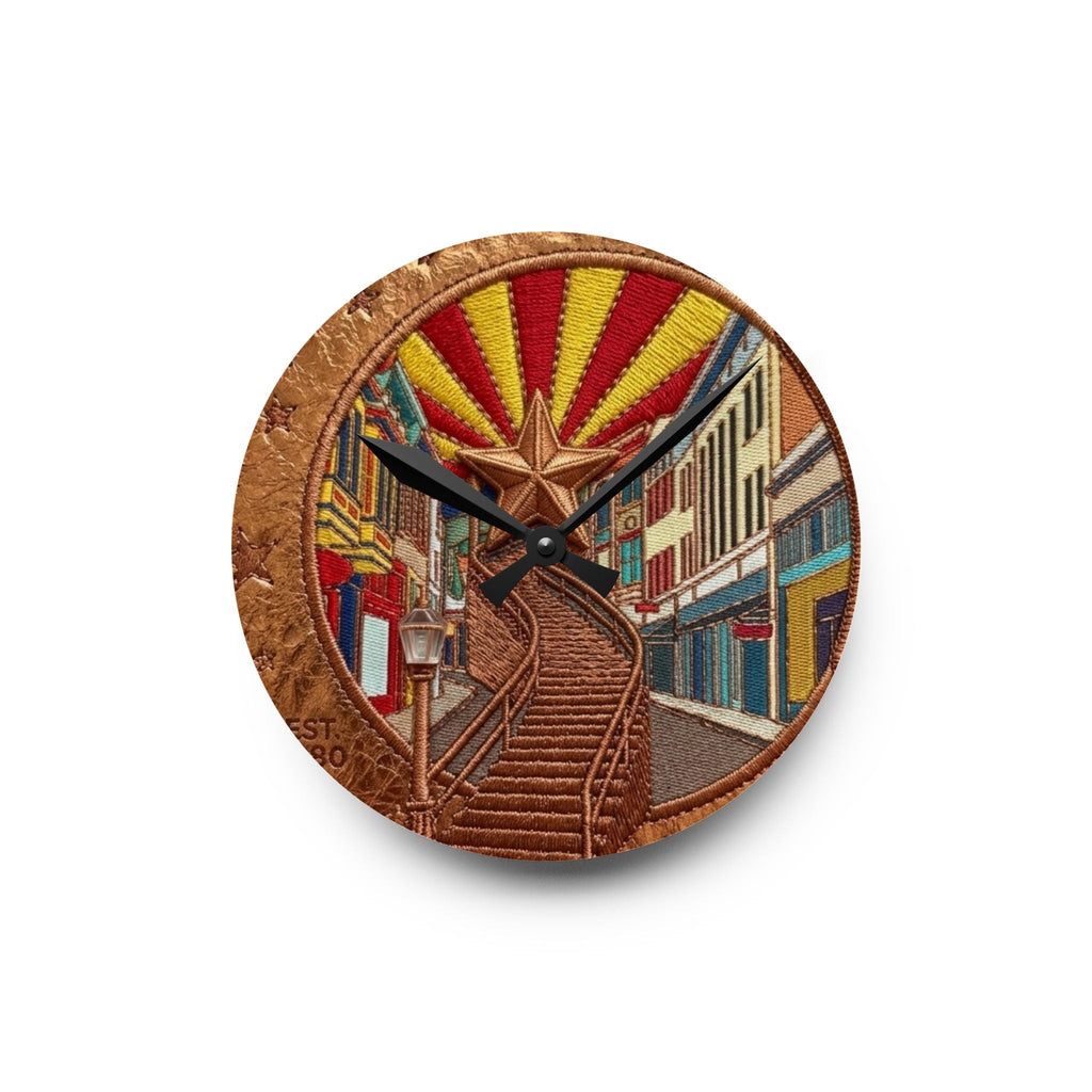 Retro Acrylic Wall Clock — Vintage Bisbee Stairs Art - Dark Sky Outpost