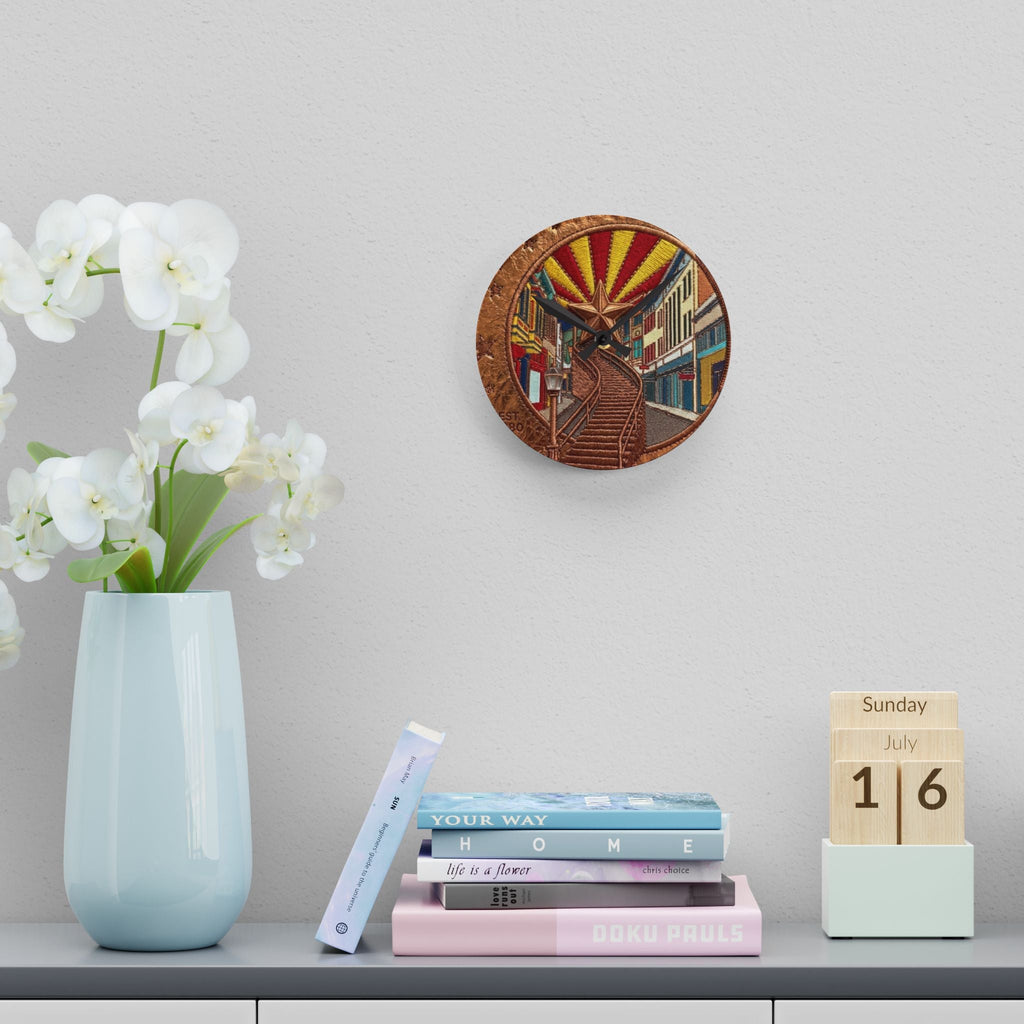 Retro Acrylic Wall Clock — Vintage Bisbee Stairs Art - Dark Sky Outpost