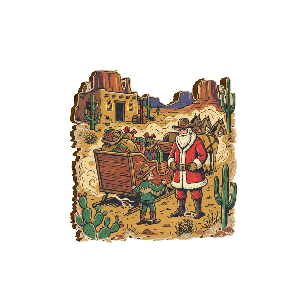 Southwestern Santa Wooden Ornament - Dark Sky Outpost