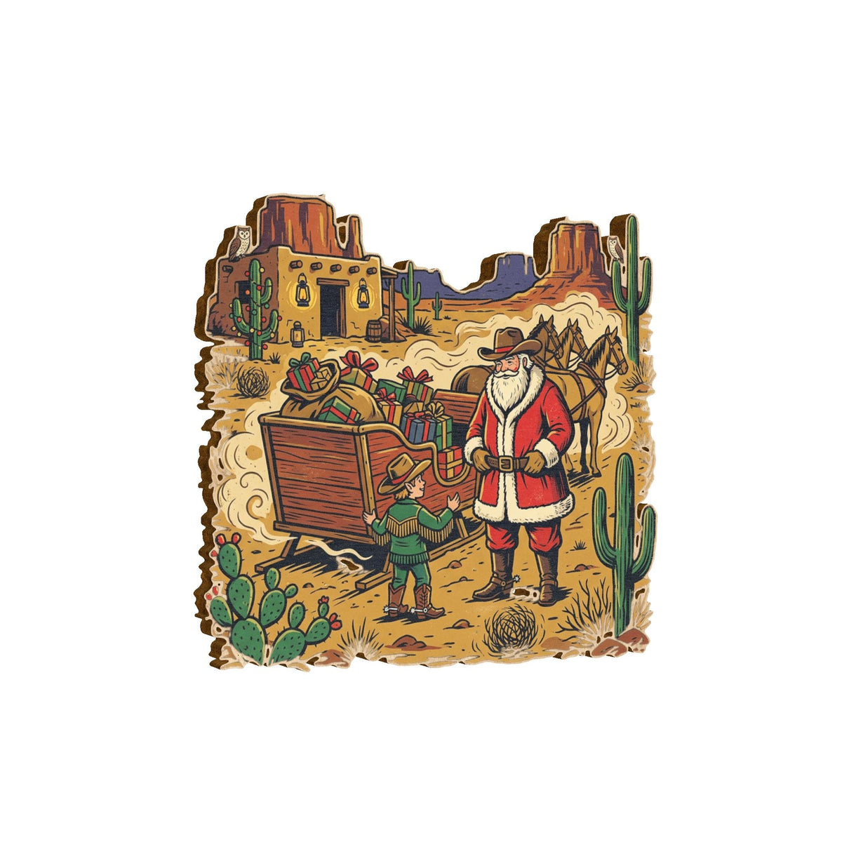 Southwestern Santa Wooden Ornament - Dark Sky Outpost