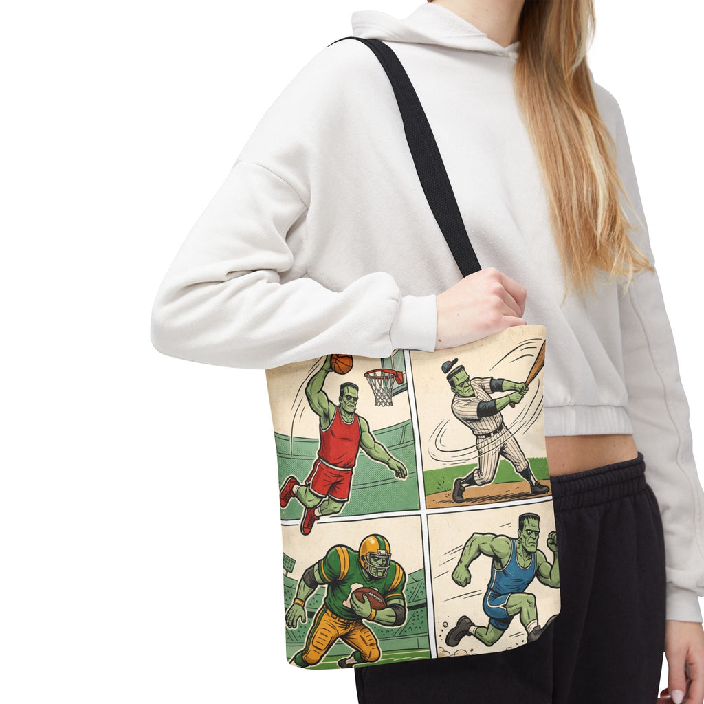 Sports Frankenstein Tote Bag – Vintage Comic Athlete Print - Dark Sky Outpost