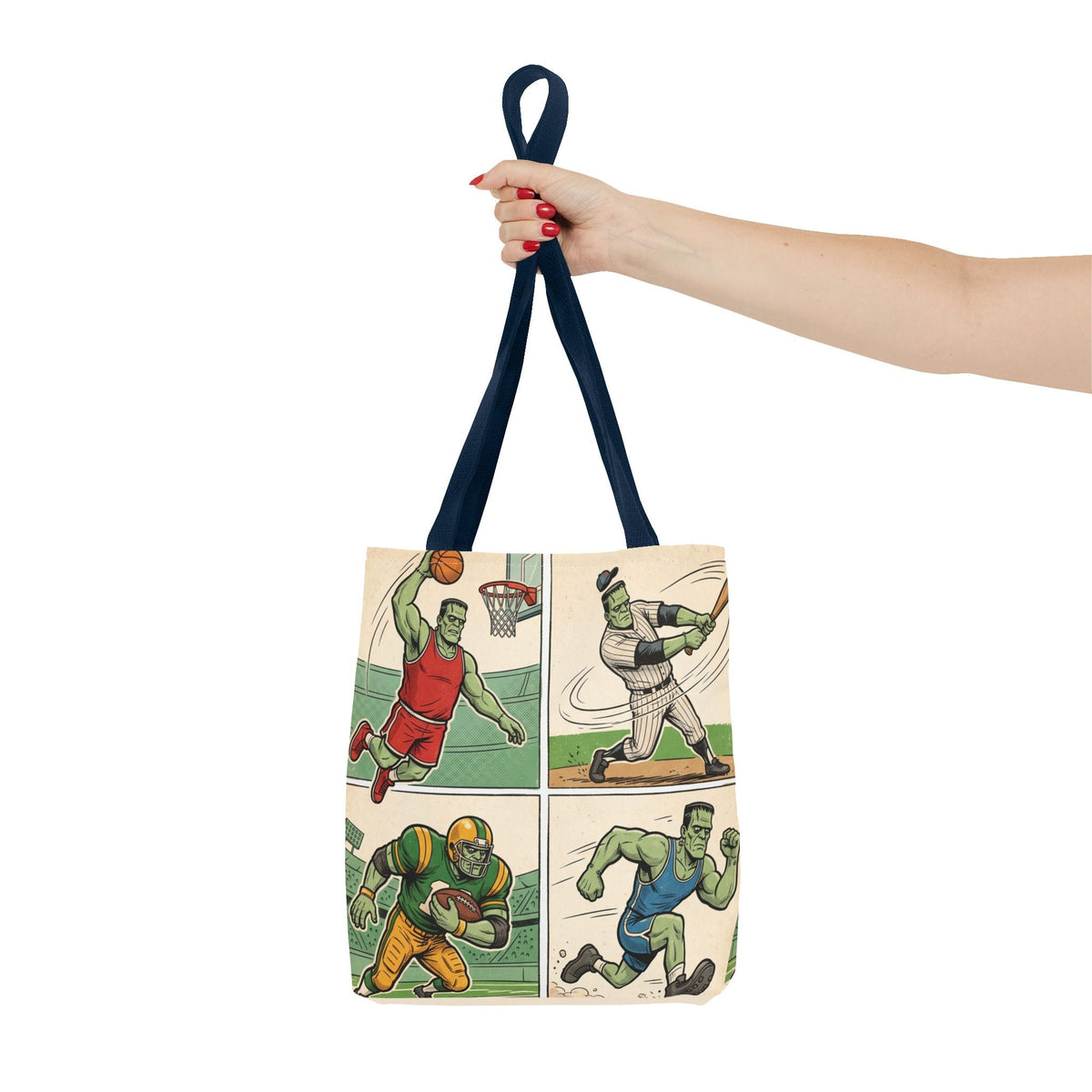 Sports Frankenstein Tote Bag – Vintage Comic Athlete Print - Dark Sky Outpost