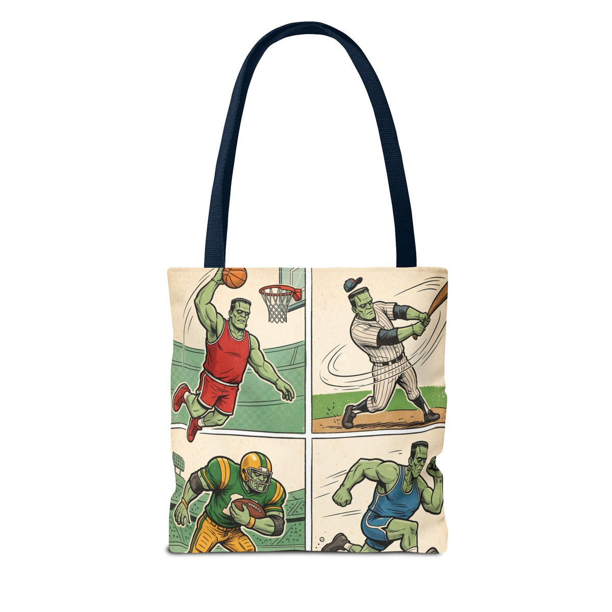 Sports Frankenstein Tote Bag – Vintage Comic Athlete Print - Dark Sky Outpost