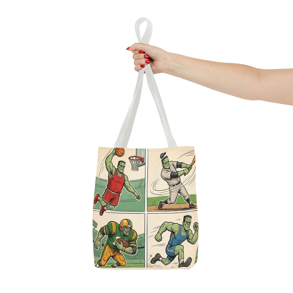 Sports Frankenstein Tote Bag – Vintage Comic Athlete Print - Dark Sky Outpost
