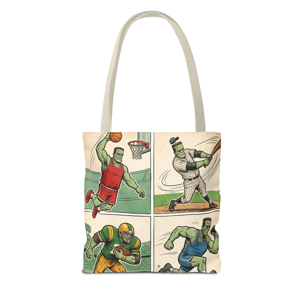 Sports Frankenstein Tote Bag – Vintage Comic Athlete Print - Dark Sky Outpost