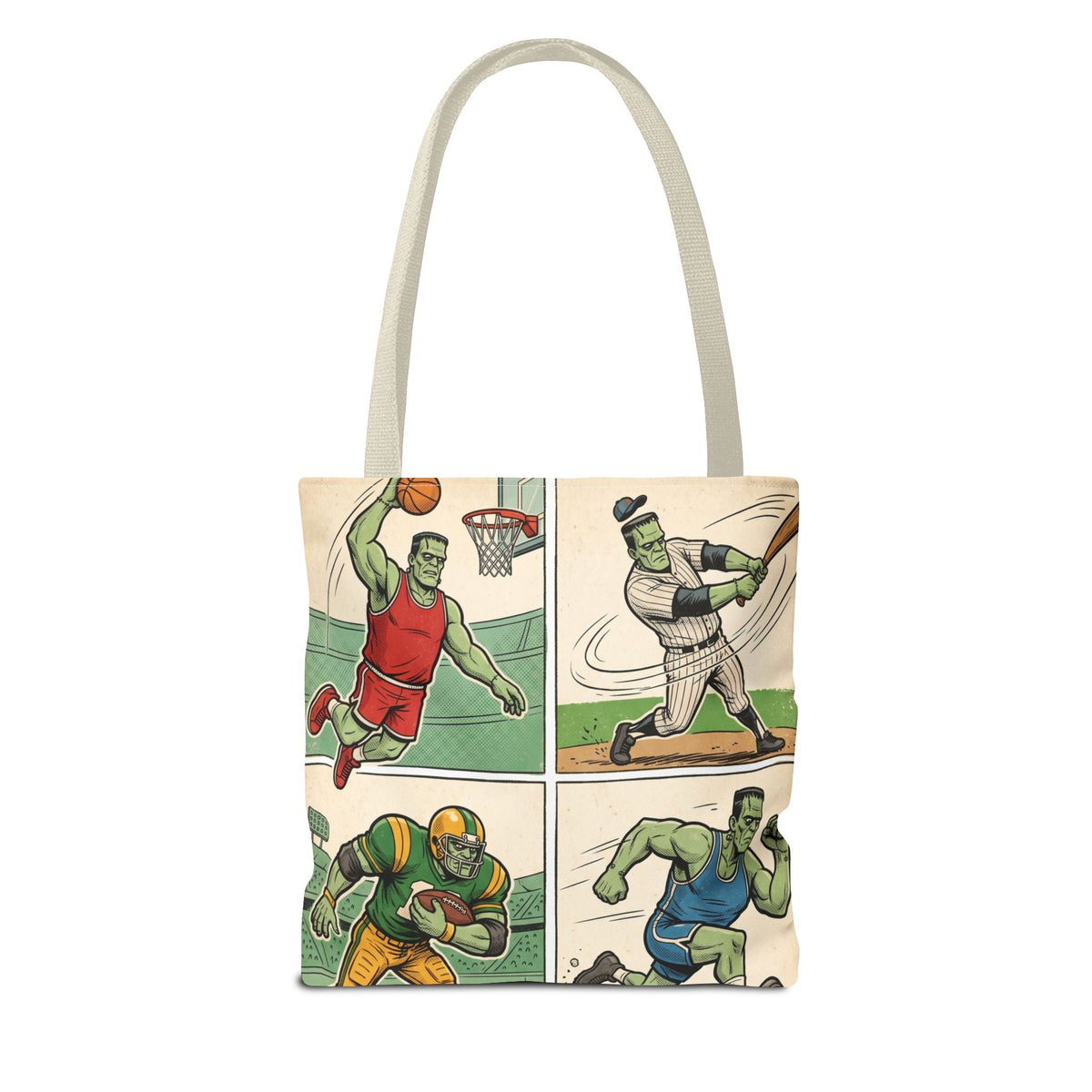 Sports Frankenstein Tote Bag – Vintage Comic Athlete Print - Dark Sky Outpost
