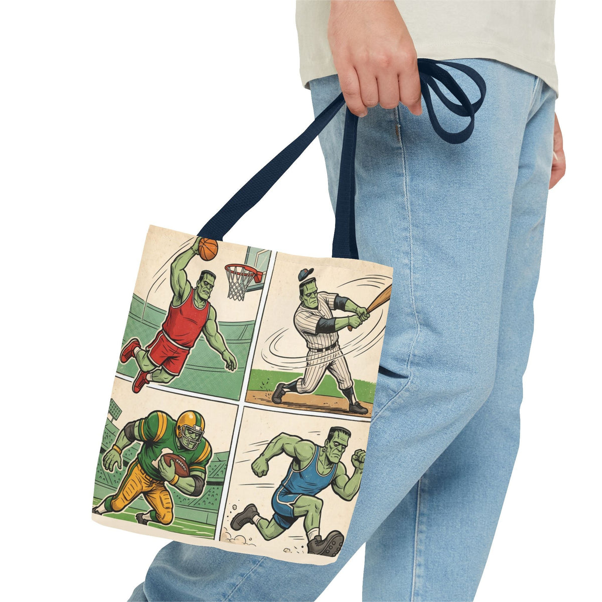 Sports Frankenstein Tote Bag – Vintage Comic Athlete Print - Dark Sky Outpost