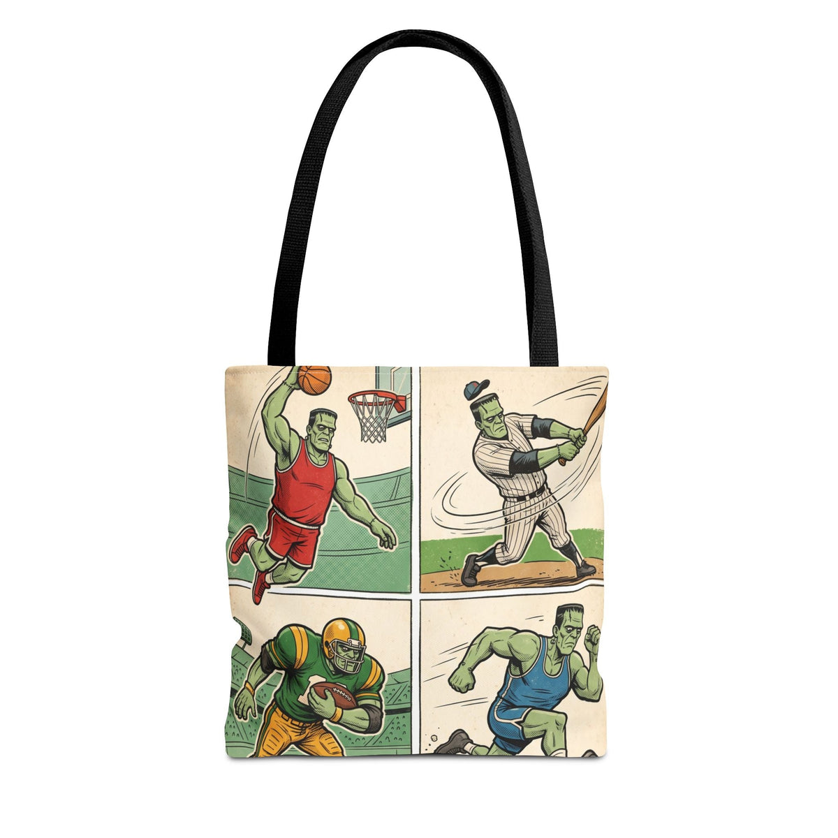 Sports Frankenstein Tote Bag – Vintage Comic Athlete Print - Dark Sky Outpost