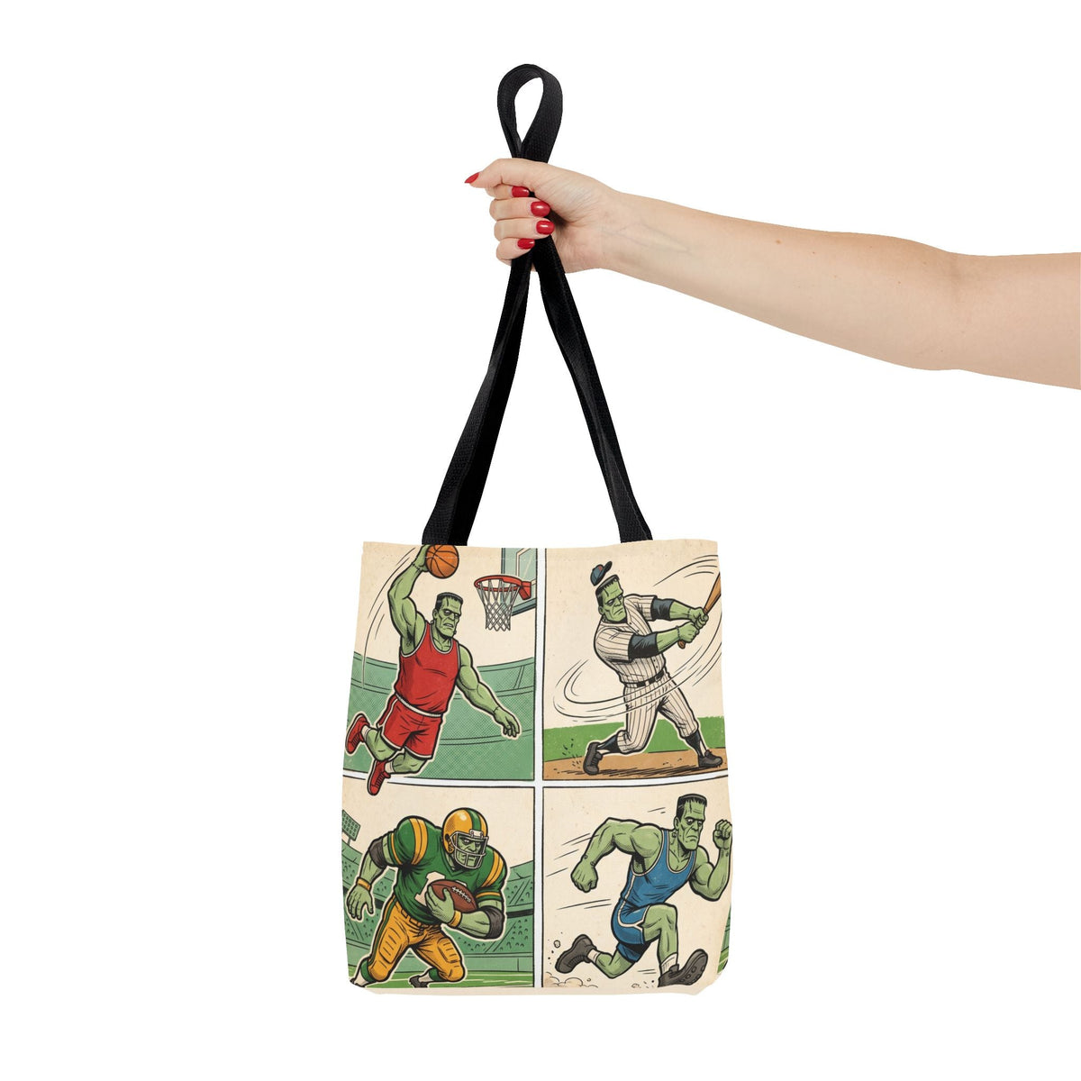 Sports Frankenstein Tote Bag – Vintage Comic Athlete Print - Dark Sky Outpost