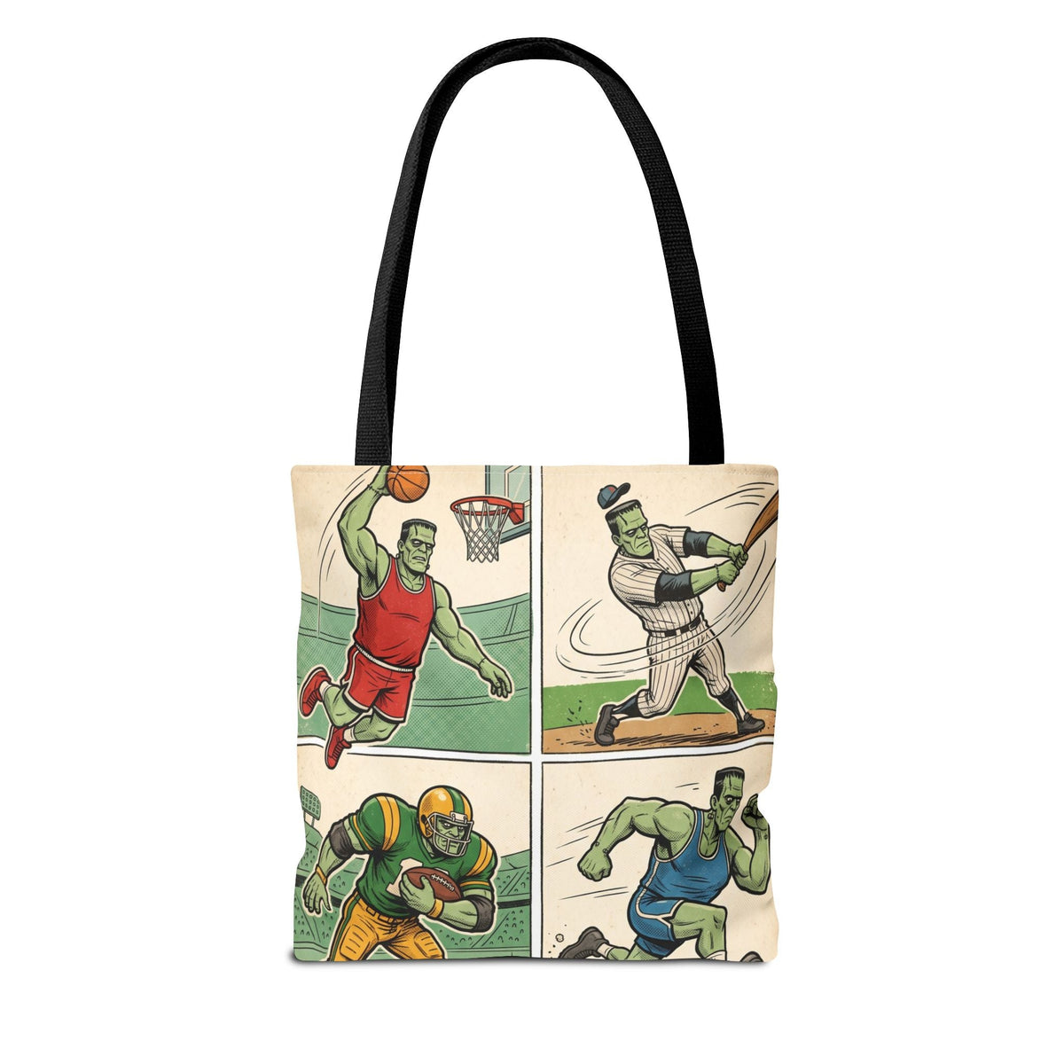 Sports Frankenstein Tote Bag – Vintage Comic Athlete Print - Dark Sky Outpost