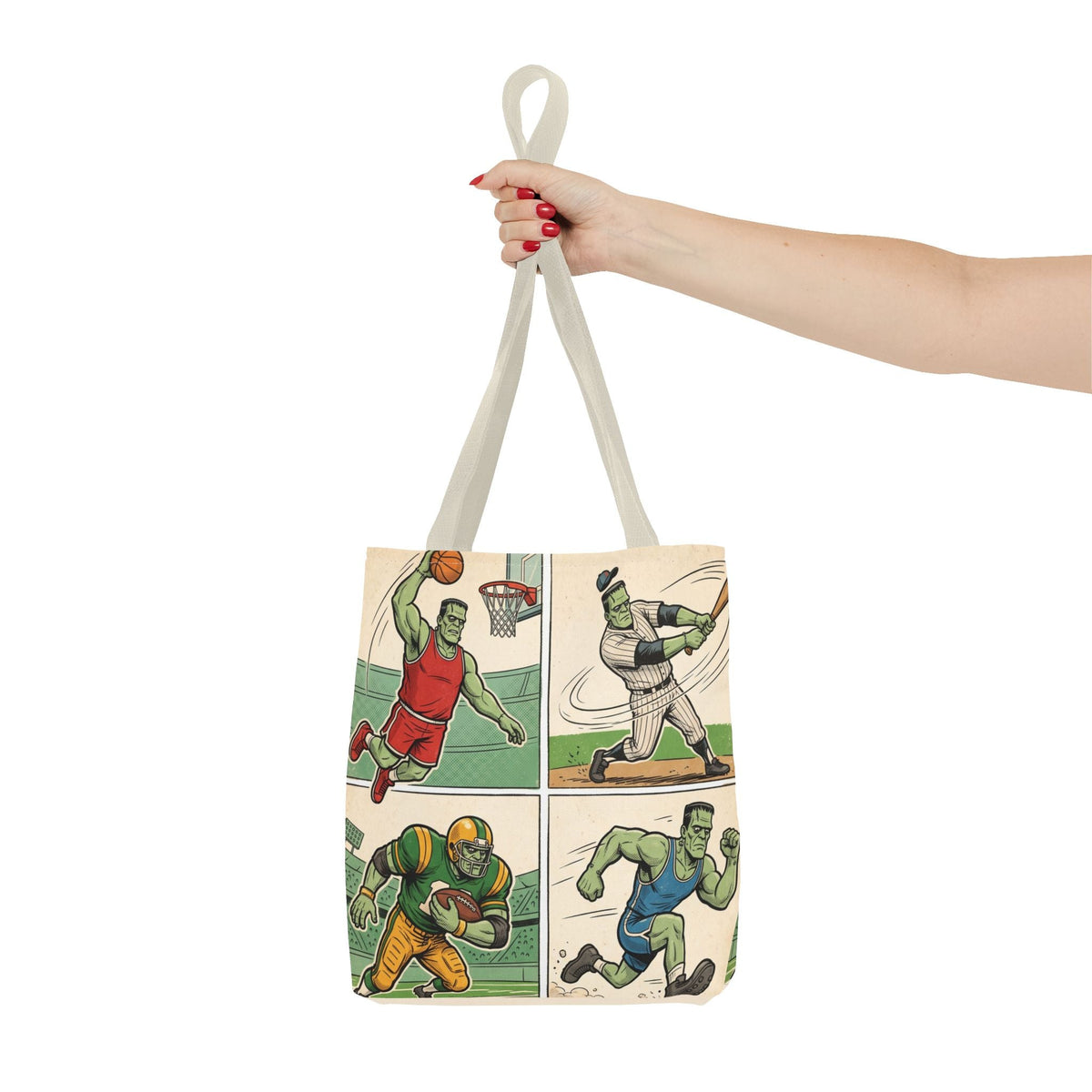 Sports Frankenstein Tote Bag – Vintage Comic Athlete Print - Dark Sky Outpost