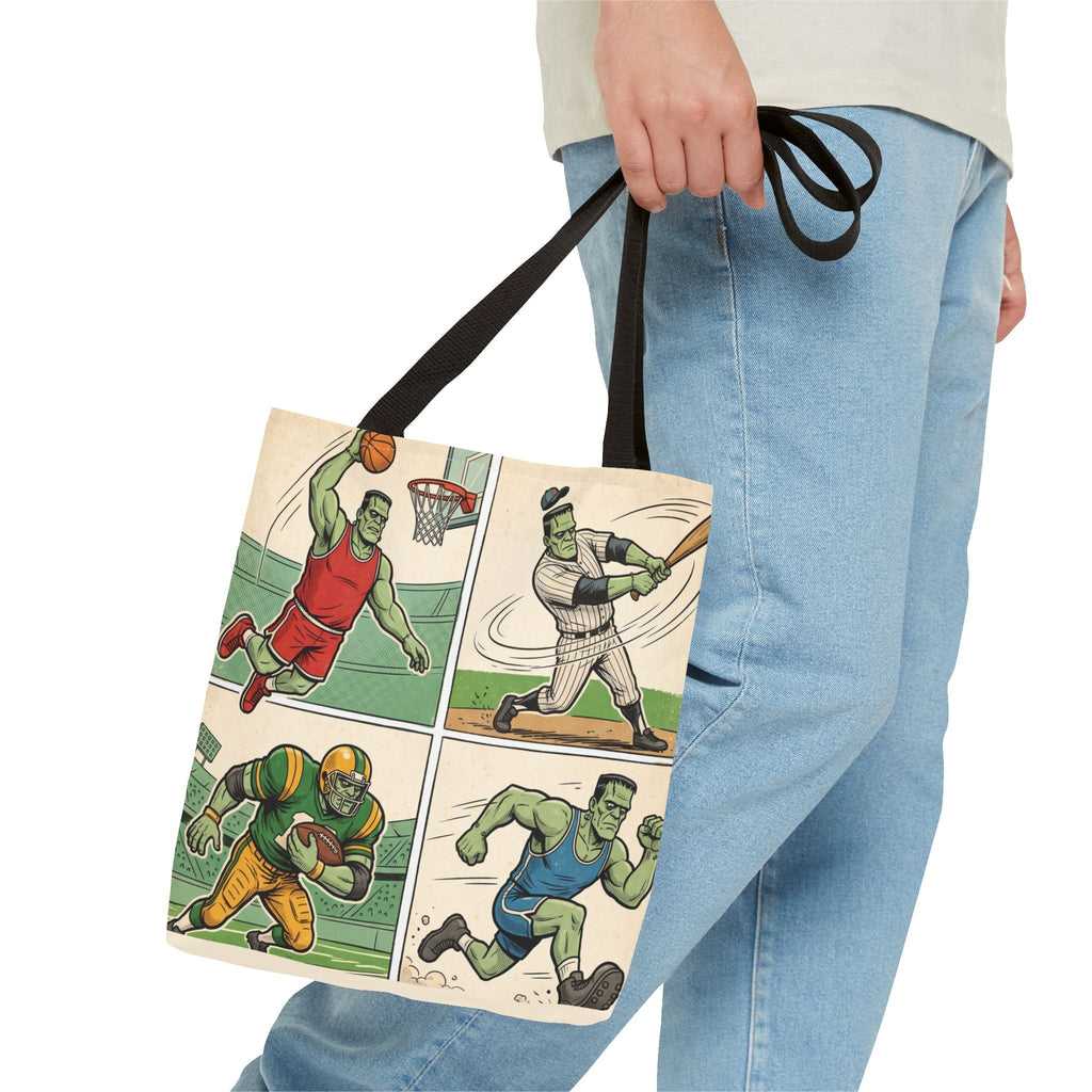 Sports Frankenstein Tote Bag – Vintage Comic Athlete Print - Dark Sky Outpost