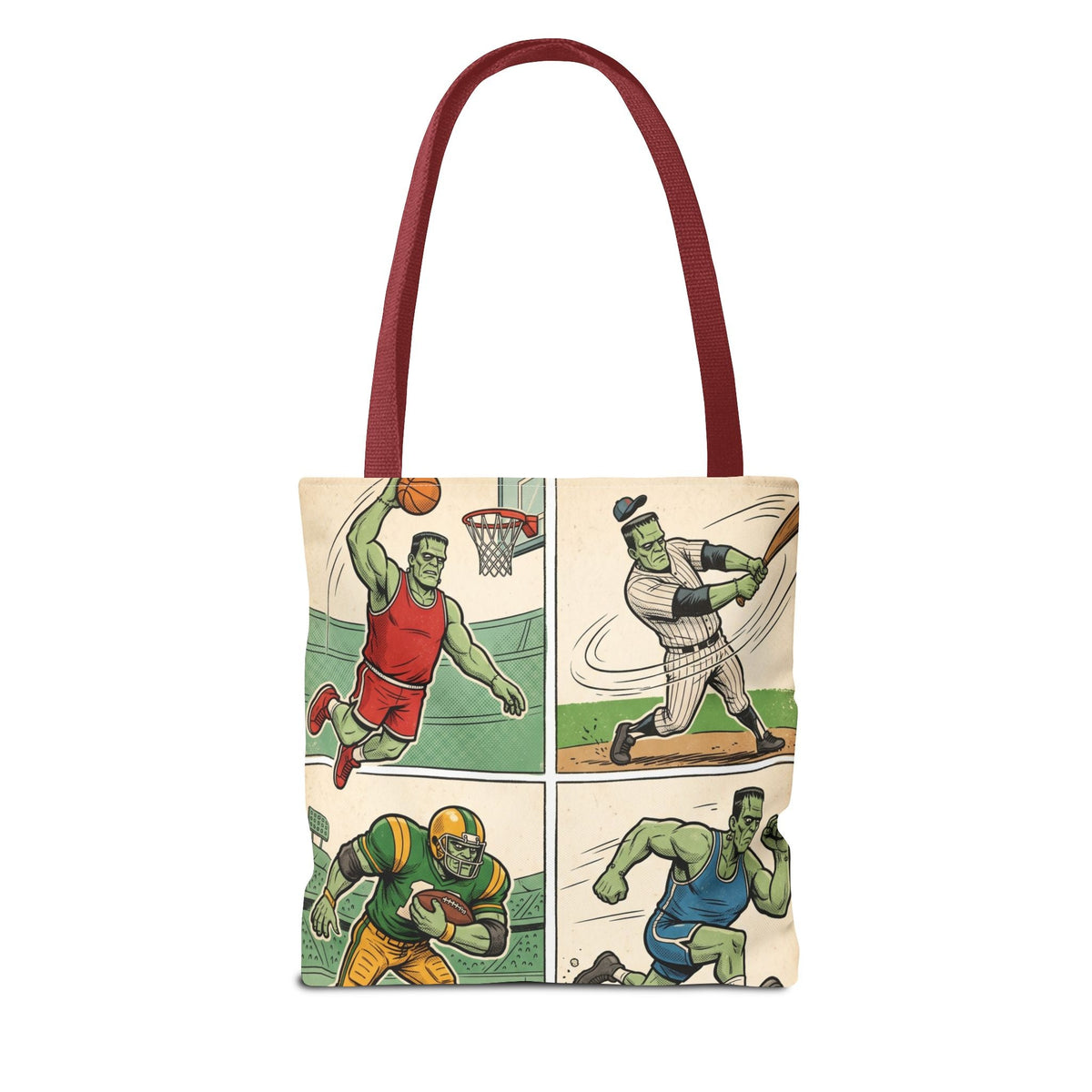 Sports Frankenstein Tote Bag – Vintage Comic Athlete Print - Dark Sky Outpost