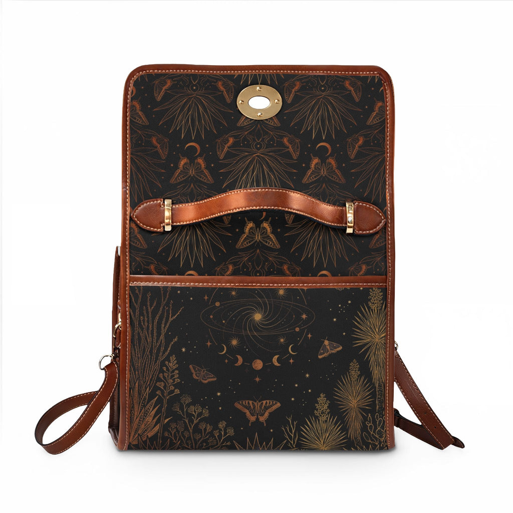 Waterproof Canvas Bag — Dark Botanical Moth Print Satchel - Dark Sky Outpost