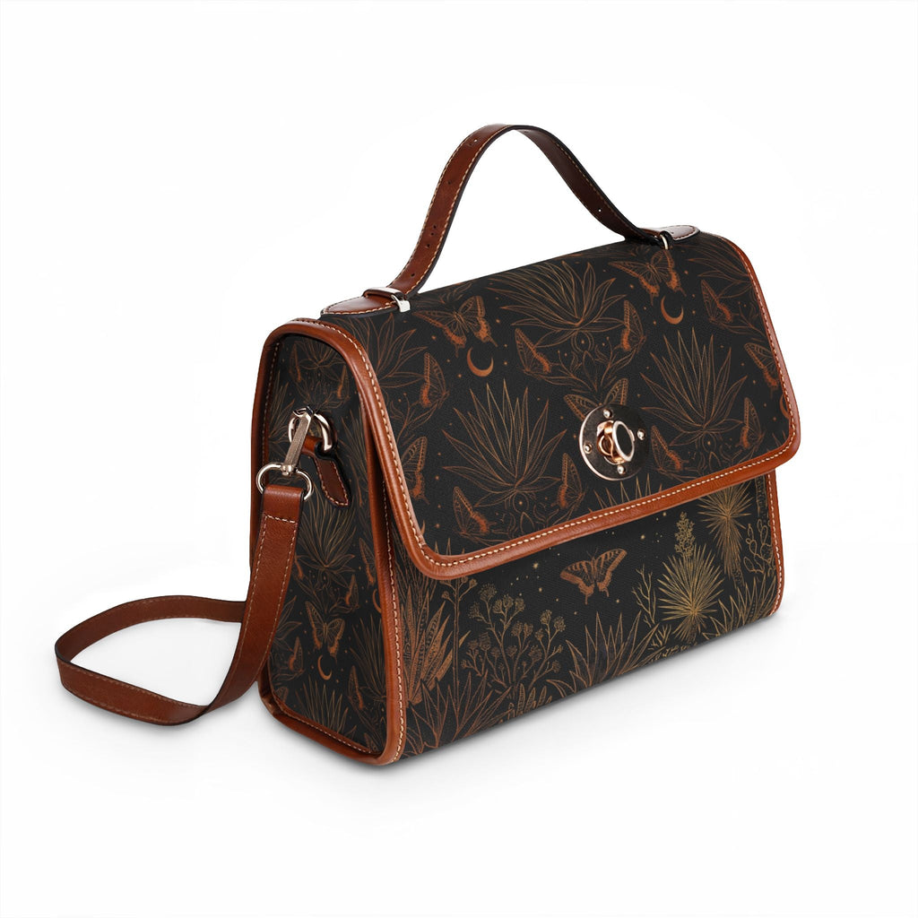 Waterproof Canvas Bag — Dark Botanical Moth Print Satchel - Dark Sky Outpost