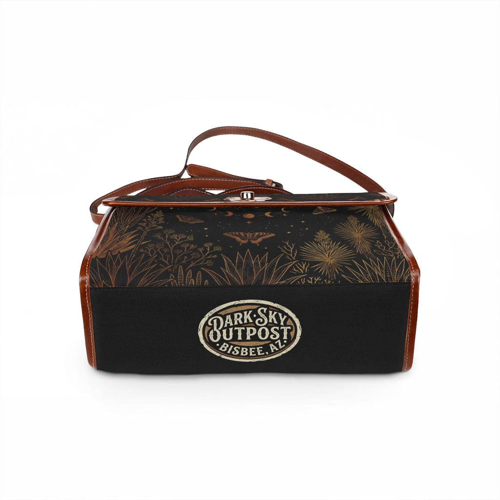 Waterproof Canvas Bag — Dark Botanical Moth Print Satchel - Dark Sky Outpost