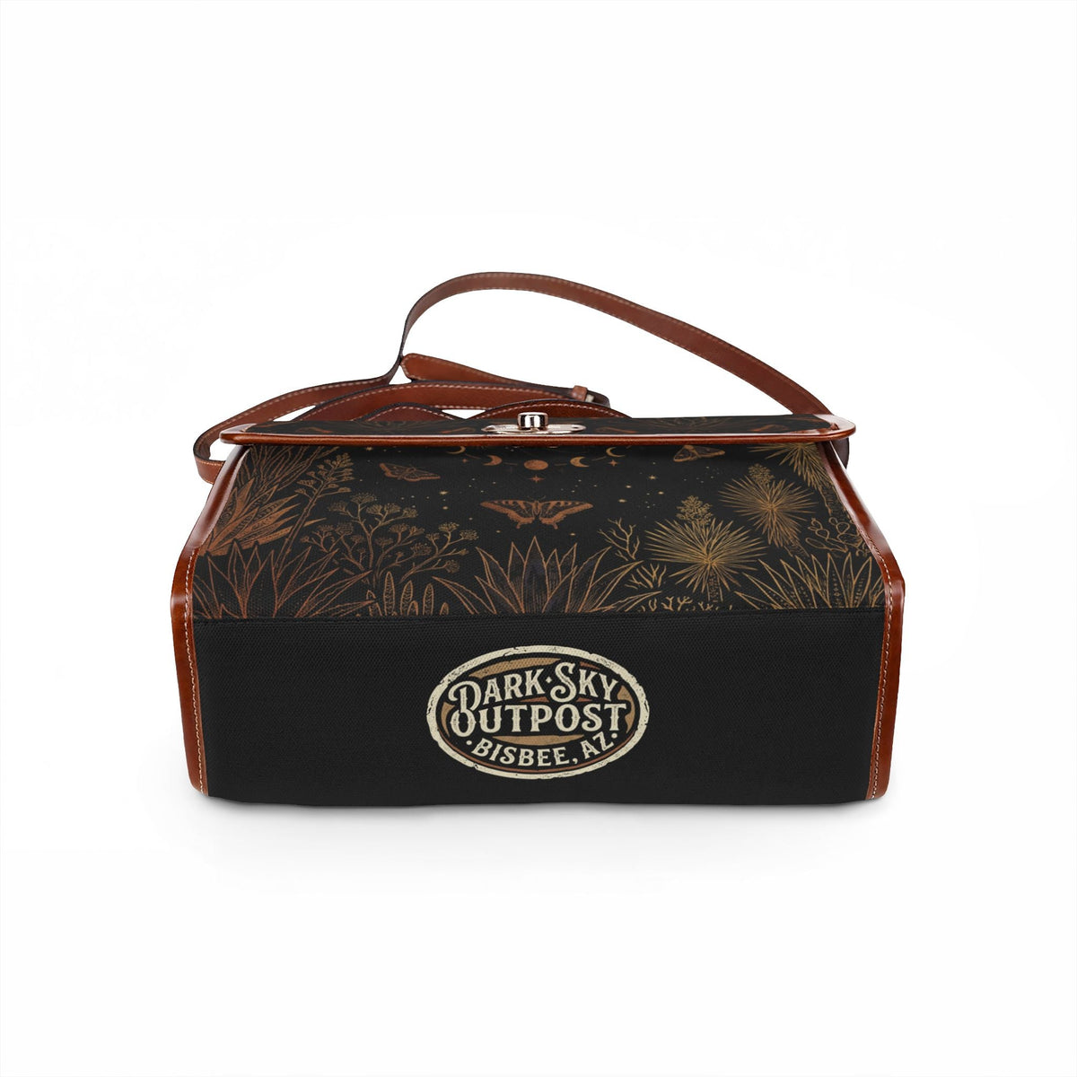 Waterproof Canvas Bag — Dark Botanical Moth Print Satchel - Dark Sky Outpost