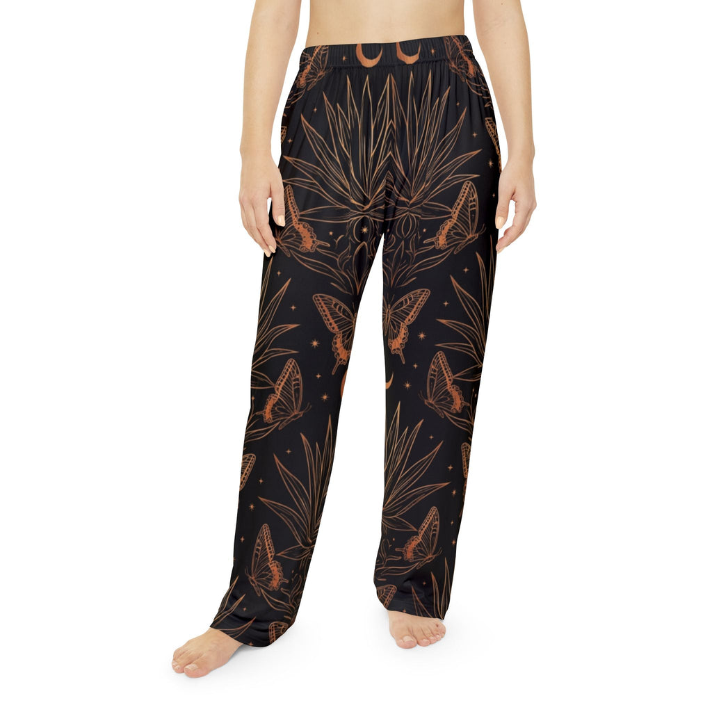 Womens Pajama Pants — Moonlit Moth & Botanicals Lounge Pants - Dark Sky Outpost